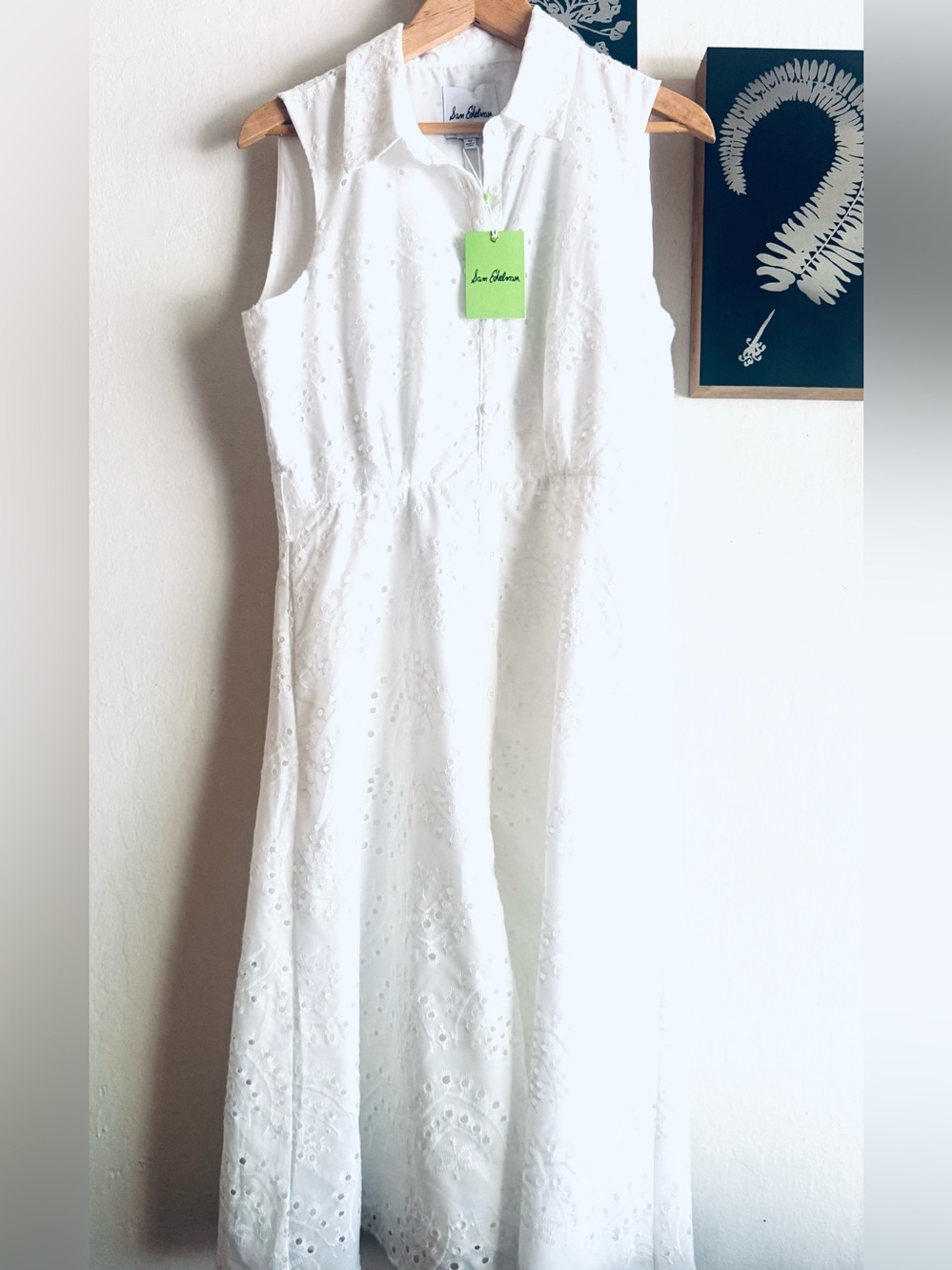NWT Sam Edelman White Eyelet Collared Sleeveless Button Down Midi-Maxi Dress